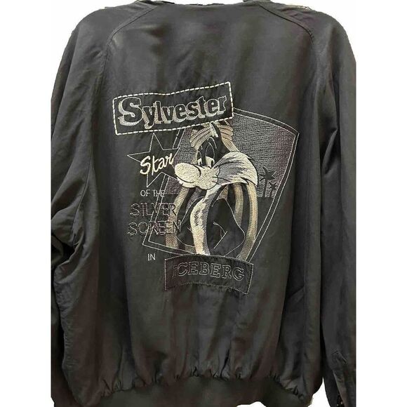 VINTAGE Men's ICEBERG DISNEY Sylvester Lightweight Black Zip Jacket SIZE 50 L - Picture 1 of 10
